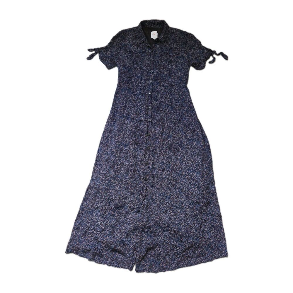 The Nines By Hatch Navy Blue Floral Button Front Maxi Shirt Dress Size M EUC